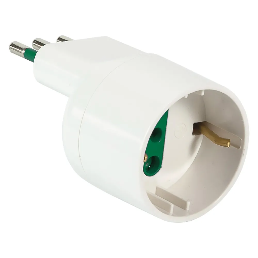 ADATTATORE SINGOLO SPINA ASIMMETRICA 'SALVASPAZIO' spina 2P + T 10A - bianco ADATTATORE SINGOLO SPINA ASIMMETRICA 'SALVASPAZIO' spina 2P + T 10A - bianco