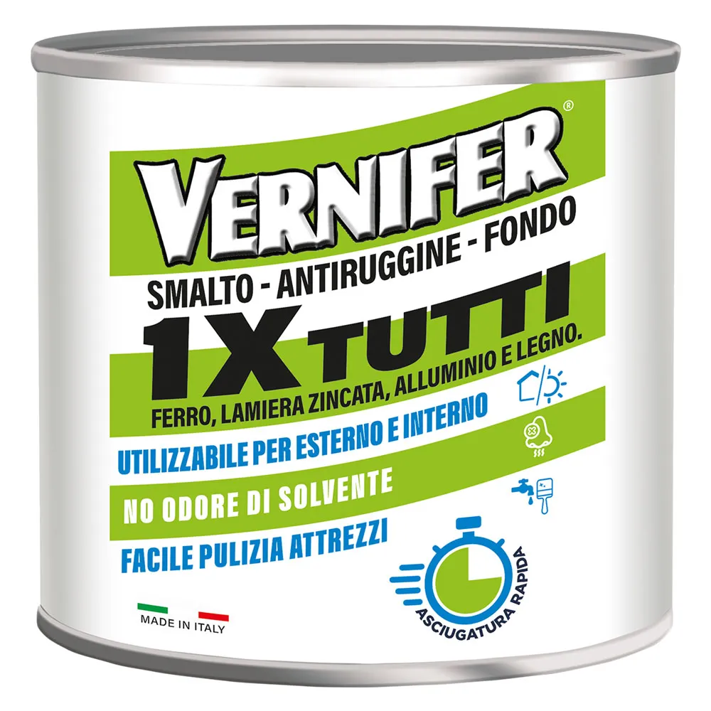 VERNICE ANTIRUGGINE ACRILICA 'VERNIFER 1 X TUTTI' Ml. 500 - grigio perla brillante (4608) VERNICE ANTIRUGGINE ACRILICA 'VERNIFER 1 X TUTTI' Ml. 500 - grigio perla brillante (4608)
