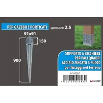PORTAPALI ZINCATO A FUOCO (4 Fori) A PUNTA - Diverse Misure Misura X X X: 91 x 91 x 150 x 750 mm.