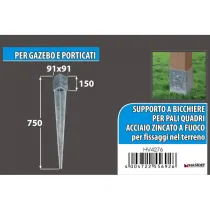 PORTAPALI ZINCATO A FUOCO (4 Fori) A PUNTA - Diverse Misure Misura X X X: 91 x 91 x 150 x 750 mm.