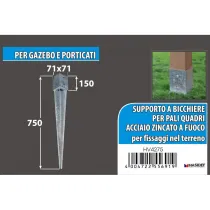 PORTAPALI ZINCATO A FUOCO (4 Fori) A PUNTA - Diverse Misure Misura X X X: 91 x 91 x 150 x 750 mm.