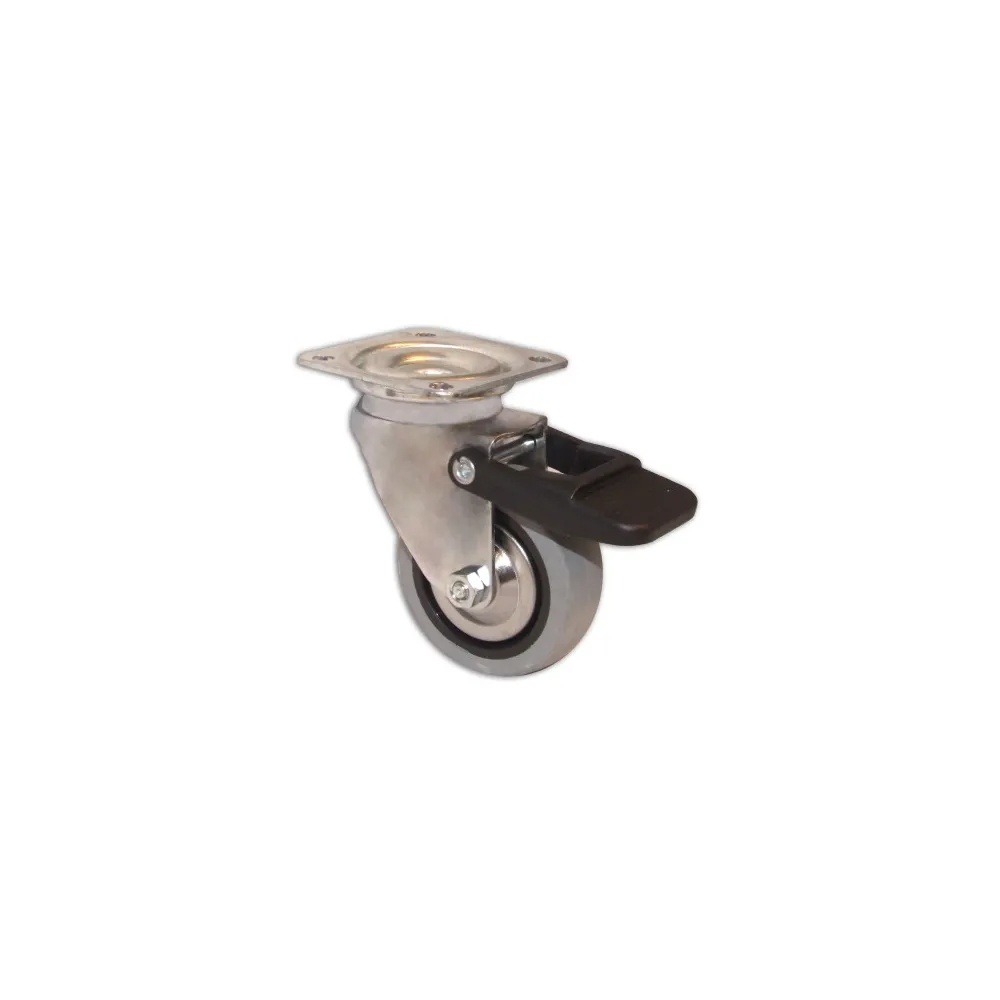 Ruota piroettante in gomma con freno con piastra Dimensione X ruote: 60x60 mm X Ø 80 mm Ruota piroettante in gomma con freno con piastra Dimensione X ruote: 60x60 mm X Ø 80 mm