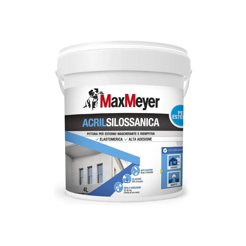 PITTURA ACRILSILOSSANICA BIANCO MAXMEYER Dimensioni vernici: 14 Lt. PITTURA ACRILSILOSSANICA BIANCO MAXMEYER Dimensioni vernici: 14 Lt.
