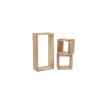SET DI 3 MENSOLE "CONGONA" IN LEGNO CHIARO A CUBO E RETTANGOLO