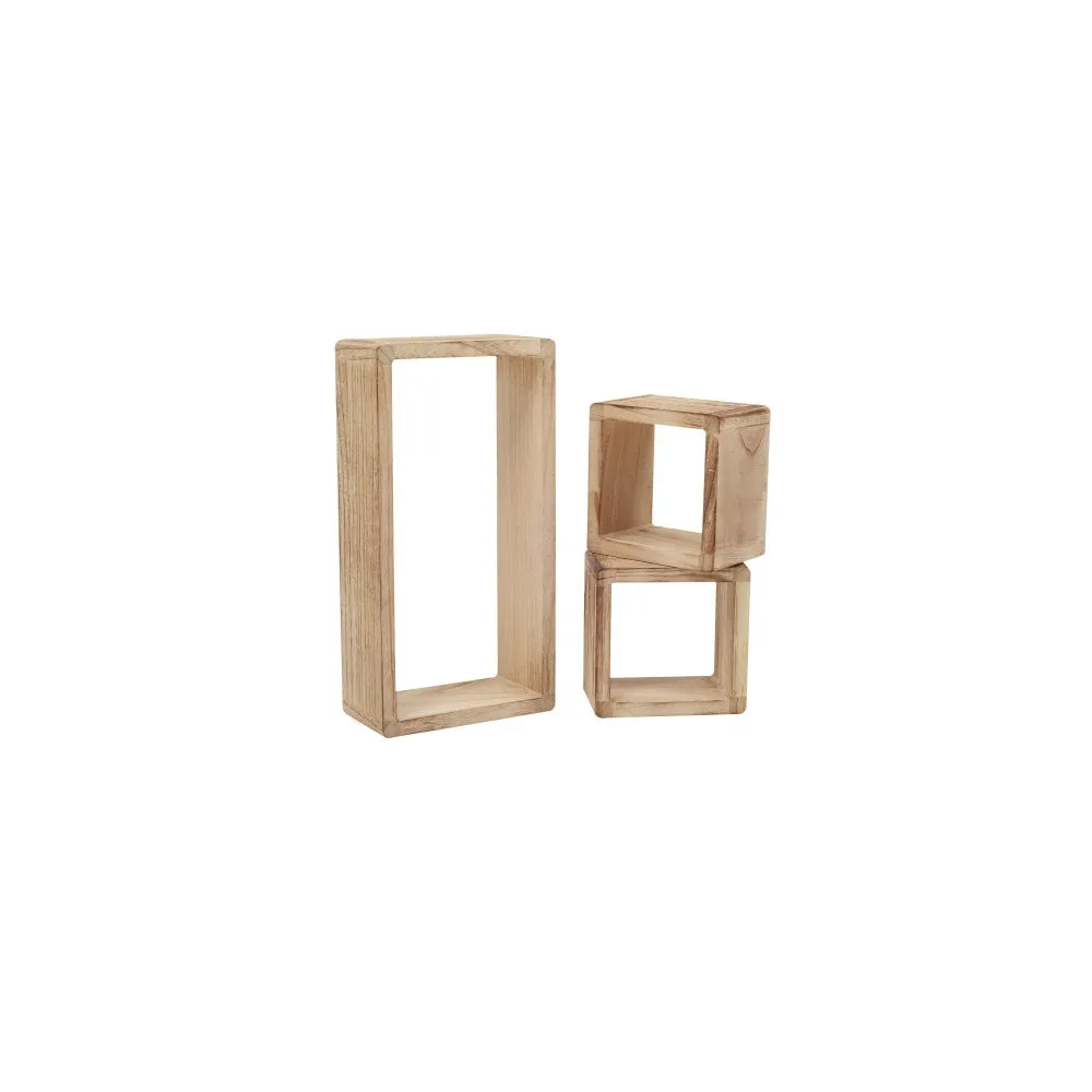 SET DI 3 MENSOLE "CONGONA" IN LEGNO CHIARO A CUBO E RETTANGOLO