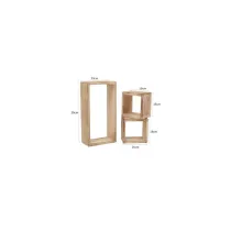 SET DI 3 MENSOLE "CONGONA" IN LEGNO CHIARO A CUBO E RETTANGOLO