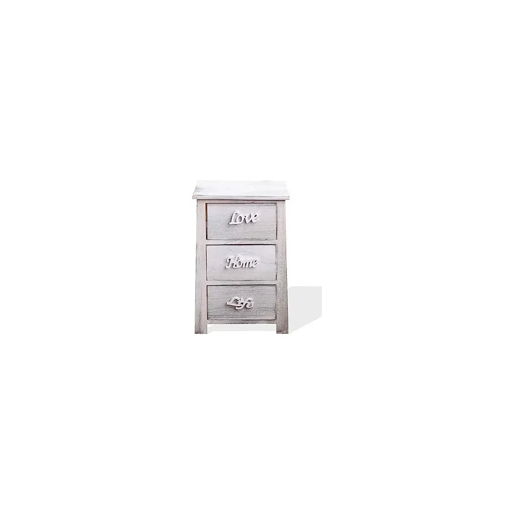 COMODINO / MOBILETTO CON 3 CASSETTI BIANCO GRIGIO SHABBY CHIC