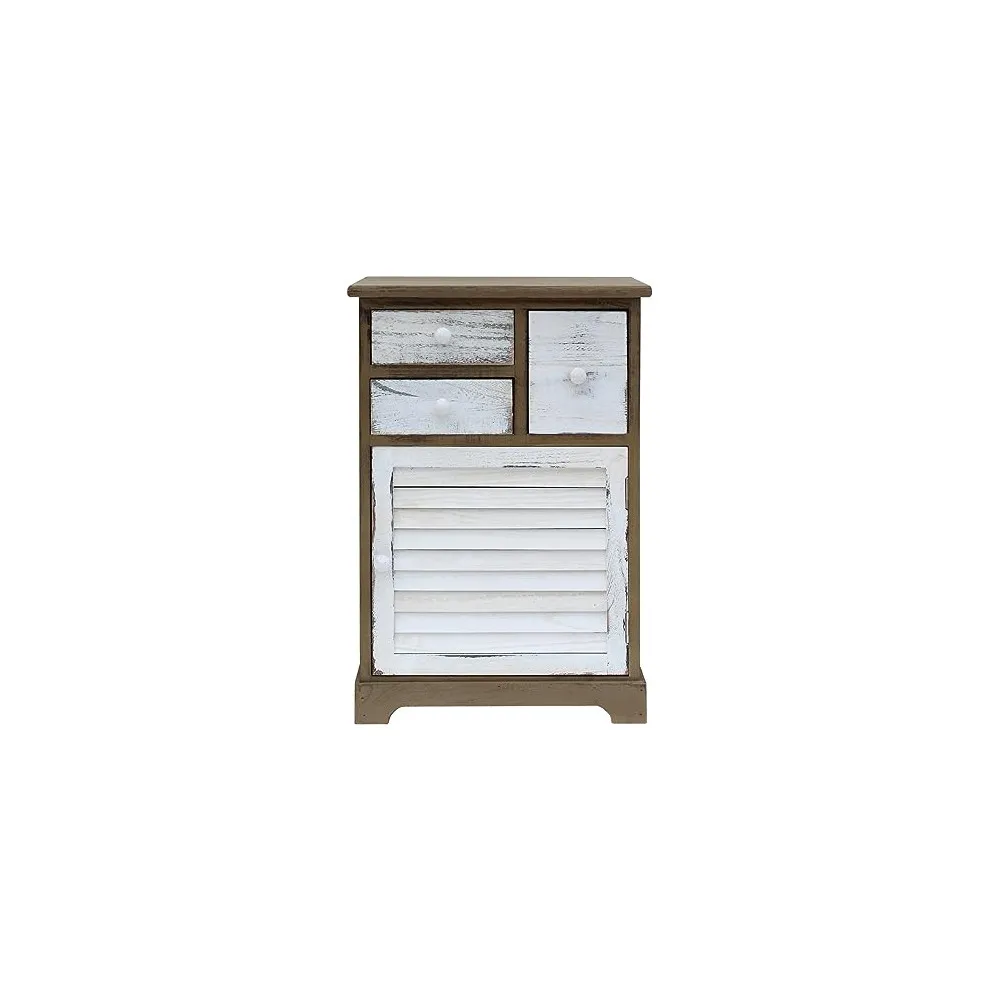 ARMADIETTO / COMODINO 3 CASSETTI E 1 ANTA STILE SHABBY 62x42x29CM