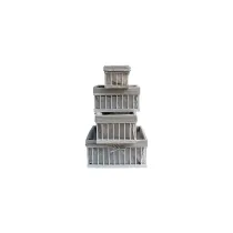 SET 4 CESTINI IN LEGNO E TESSUTO