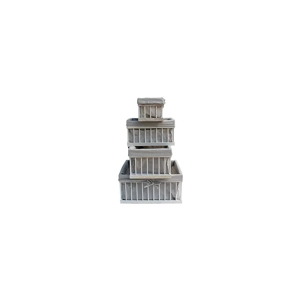 SET 4 CESTINI IN LEGNO E TESSUTO