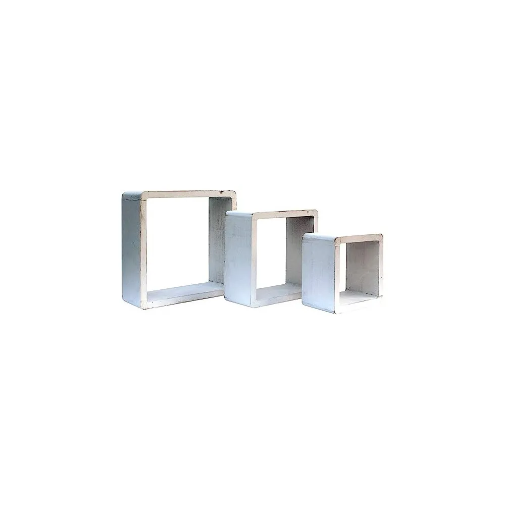 SET 3 MENSOLE DA MURO CUBO BIANCO SHABBY 26X26X9CM