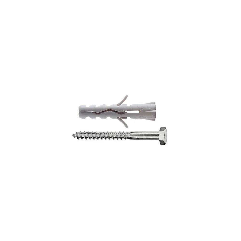 Tasselli in nylon Ø 10 x 50 senza collarino con vite testa esagonale 4pz. Tasselli in nylon Ø 10 x 50 senza collarino con vite testa esagonale 4pz.