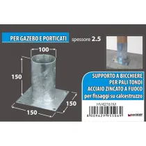 Ancoraggio d'appoggio per pali tondi Ø 100 x 150 x 150 mm.
