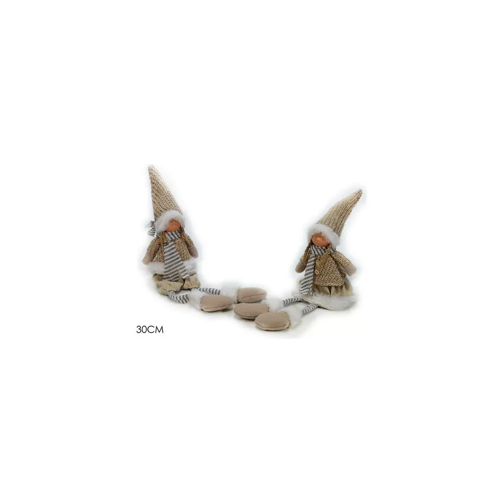 PERSONAGGIO DECORAZIONE NATALIZIA BIMBA SEDUTA CON CAPPELLO BEIGE H 30CM