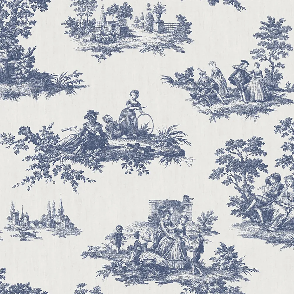 CARTA DA PARATI "TOILE DE JOUY ARMONIA BLU" A METRAGGIO O ROTOLO CARTA DA PARATI "TOILE DE JOUY ARMONIA BLU" A METRAGGIO O ROTOLO