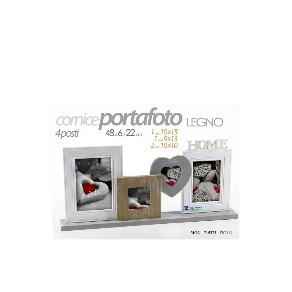 CORNICE PORTAFOTO A 4 POSTI LEGNO 48x6x22CM