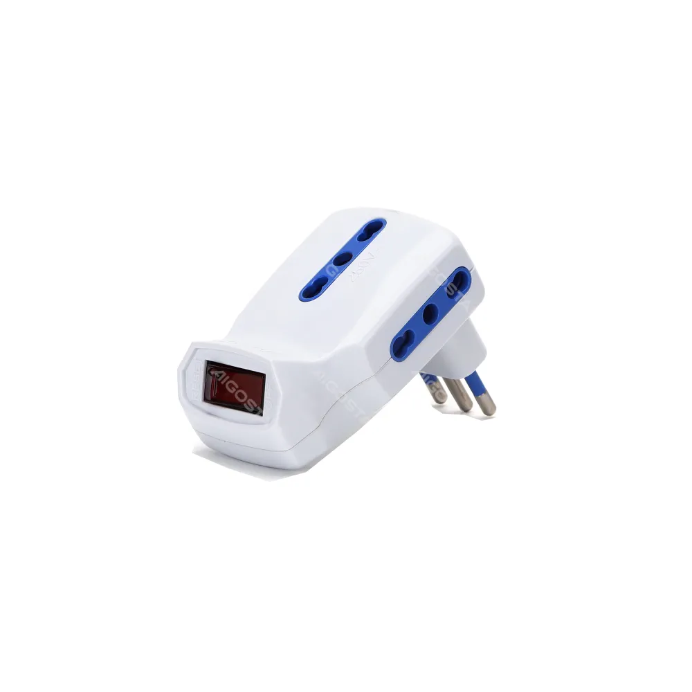 Adattatore 3 vie con interruttore 10A a 10A/16A
