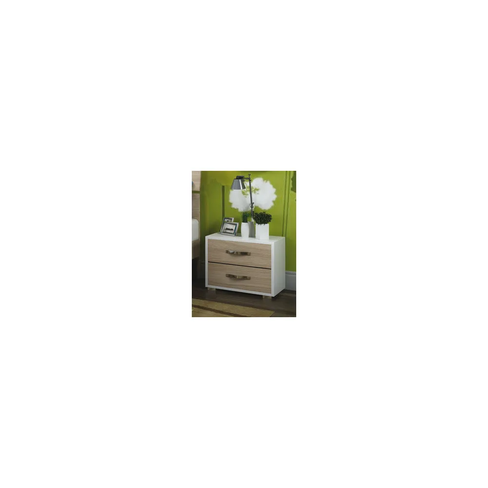 LINEA MODERN COMODINO 2 CASSETTI CM 52X36X43H BIANCO/OLMO