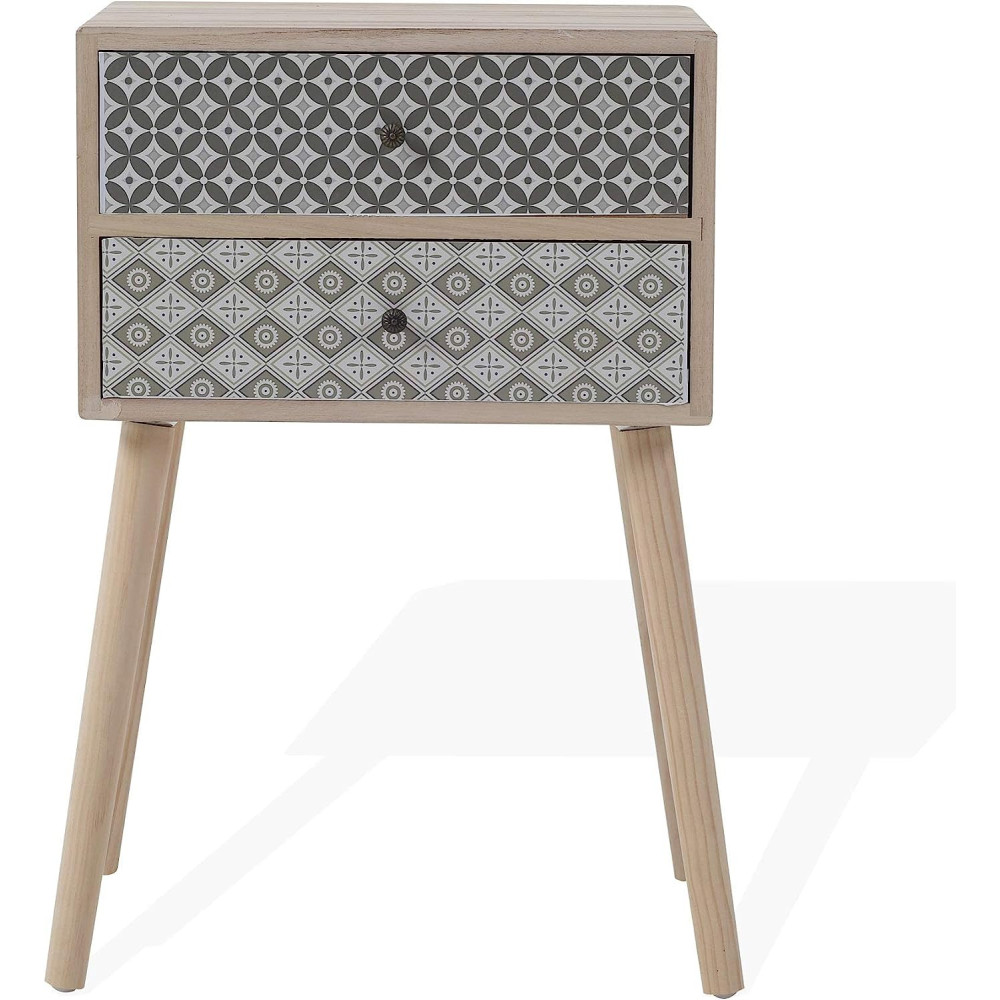 COMODINO 2 CASSETTI STILE SCANDINAVO IN LEGNO 69X45X30CM (HxLxP)