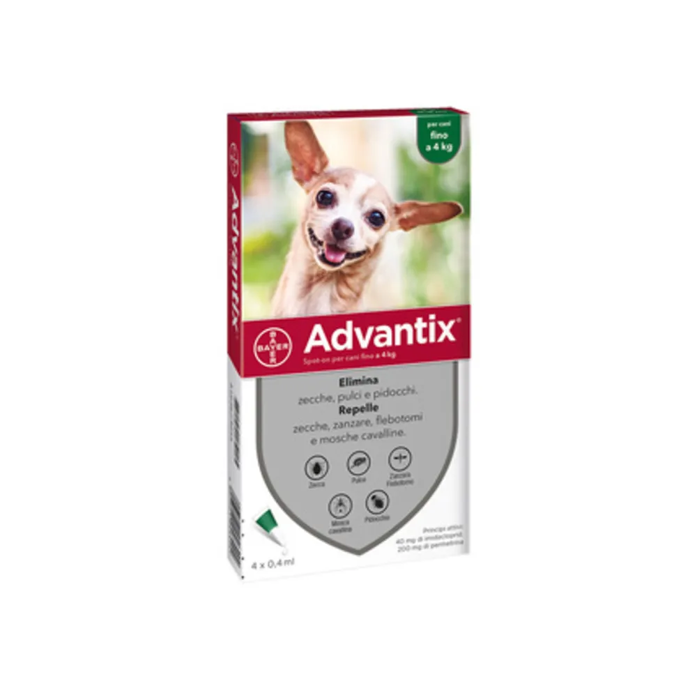 BAYER ADVANTIX SPOT ON 4 PIPETTE CANI 0- 4 KG BAYER ADVANTIX SPOT ON 4 PIPETTE CANI 0- 4 KG