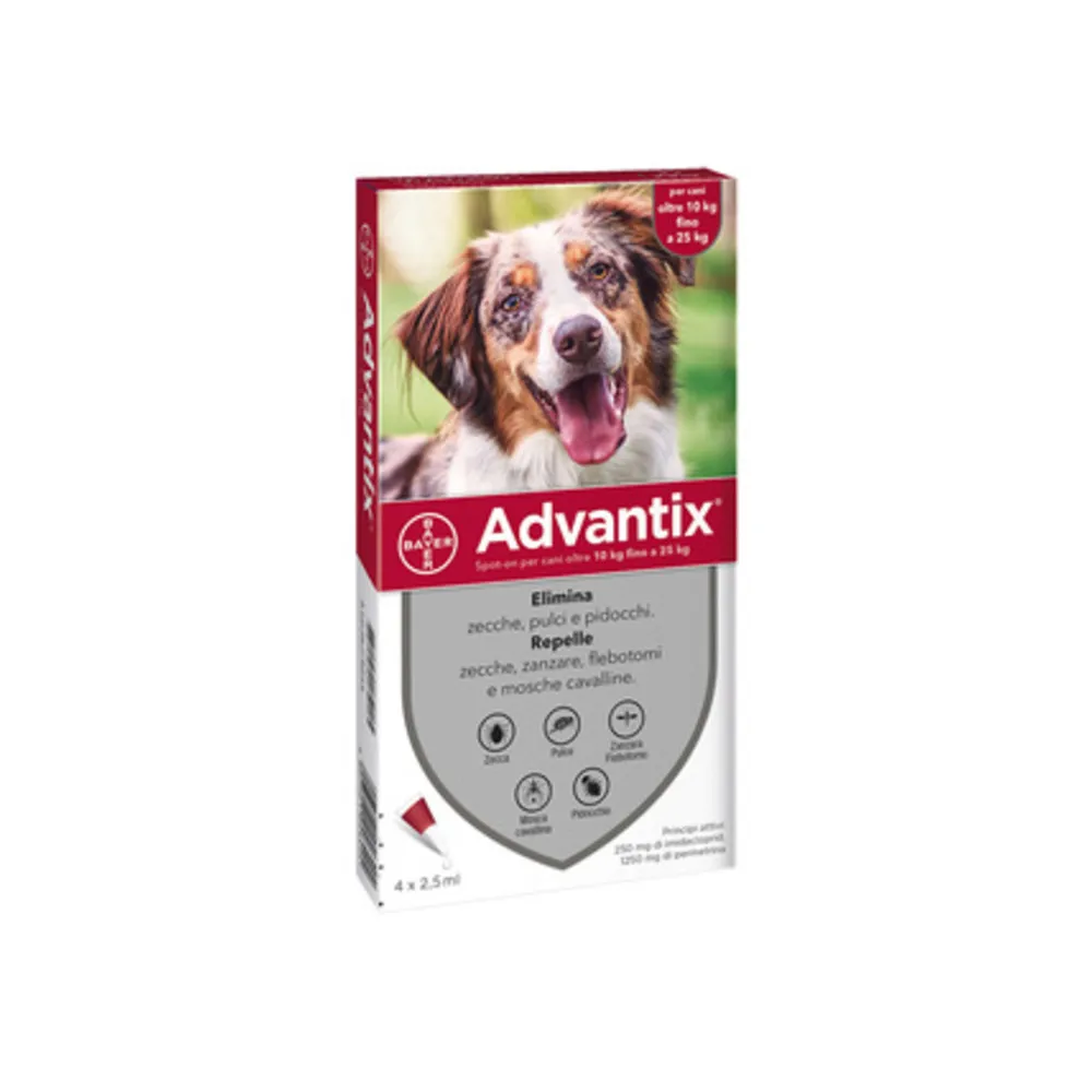 BAYER ADVANTIX SPOT ON 4 PIPETTE CANI 10-25 KG BAYER ADVANTIX SPOT ON 4 PIPETTE CANI 10-25 KG