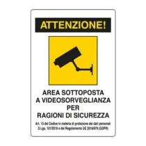 TARGA AREA SOTTO VIDEOSORVEGL. 180X120 MM ADESIVA (10