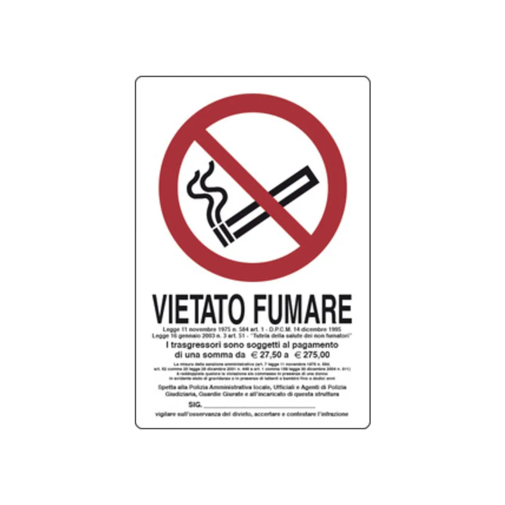 TARGA VIETATO FUMARE L.311/1 180X120 MM (10
