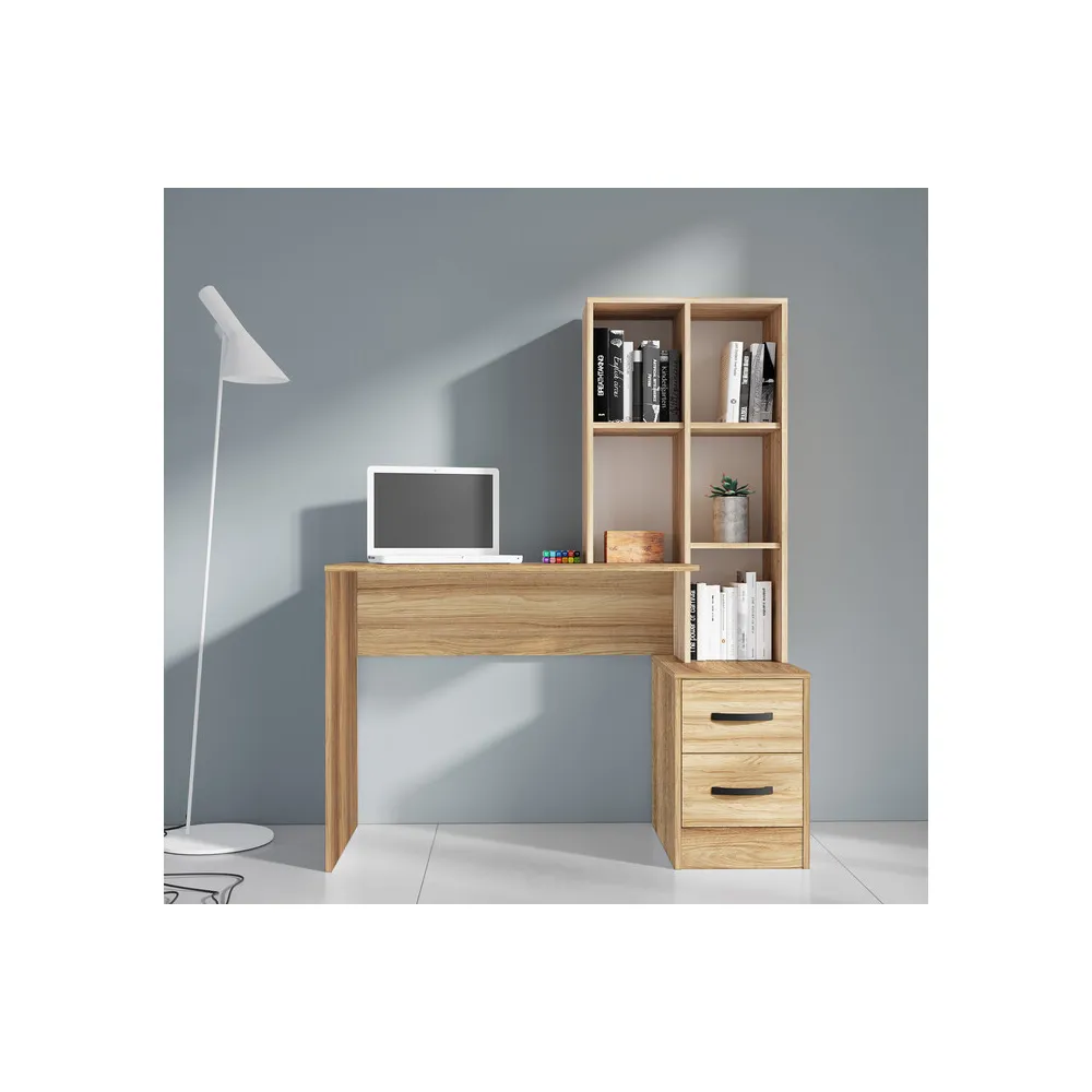 KIT SCRIVANIA 2 CASSETTI + LIBRERIA 117X50X143 ROVERE BAR.
