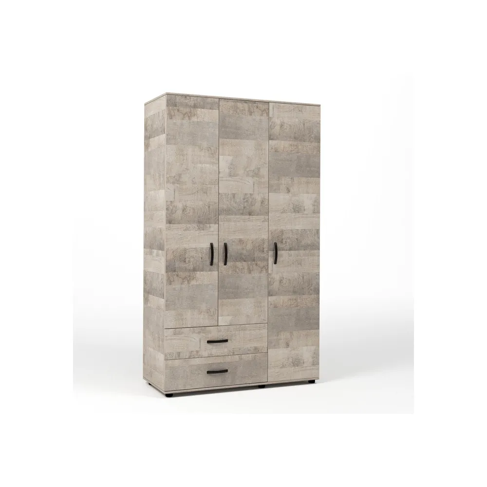 KIT ARMADIO 3 ANTE + 2 CASSETTI 120X52X205 CM ROVERE PLAT.K355