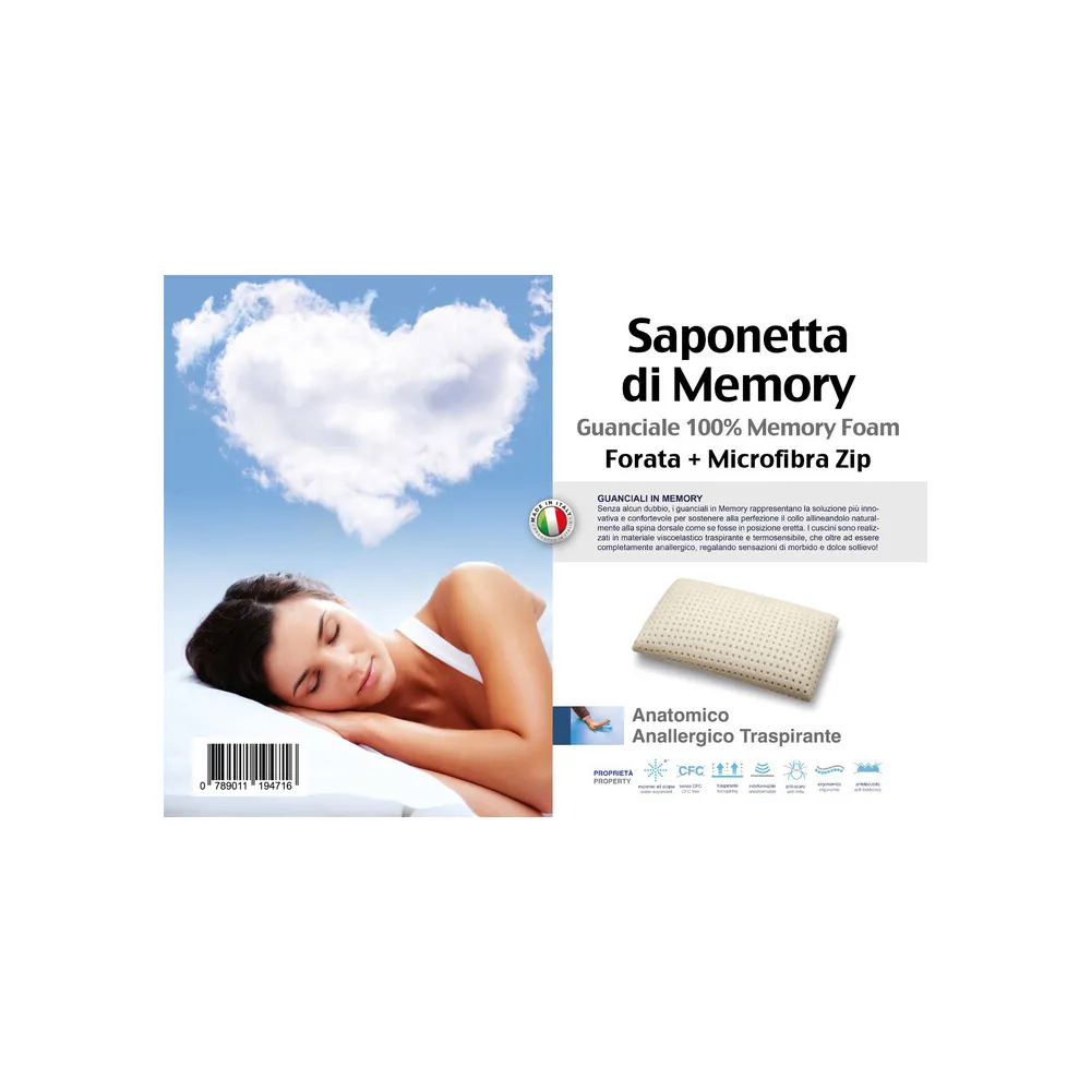 GUANCIALE MEMORY FOAM SAPONETTA FORATA H.13 GUANCIALE MEMORY FOAM SAPONETTA FORATA H.13