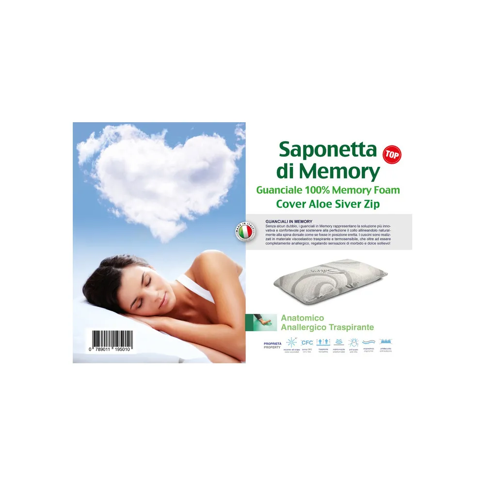 GUANCIALE ALOE SILVER MEMORY FOAM SAPONETTA H.15