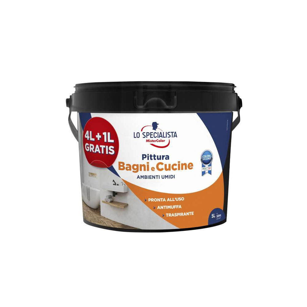 PITTURA TRASPIRANTE ANTIMUFFA 5L PER BAGNI E CUCINE