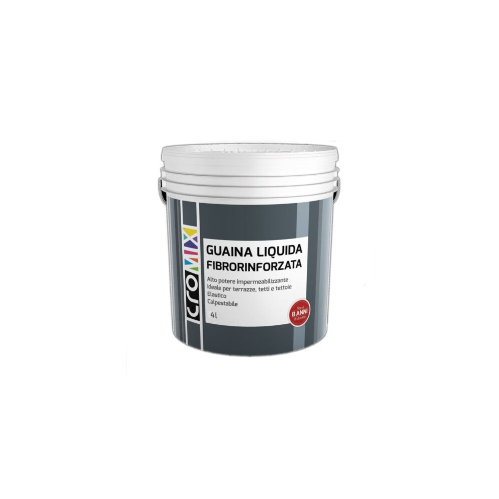 GUAINA LIQUIDA FIBRORINFORZATA IMPERMEALIZZANTE BIANCA PER ESTERNO 4 LT CROMIX