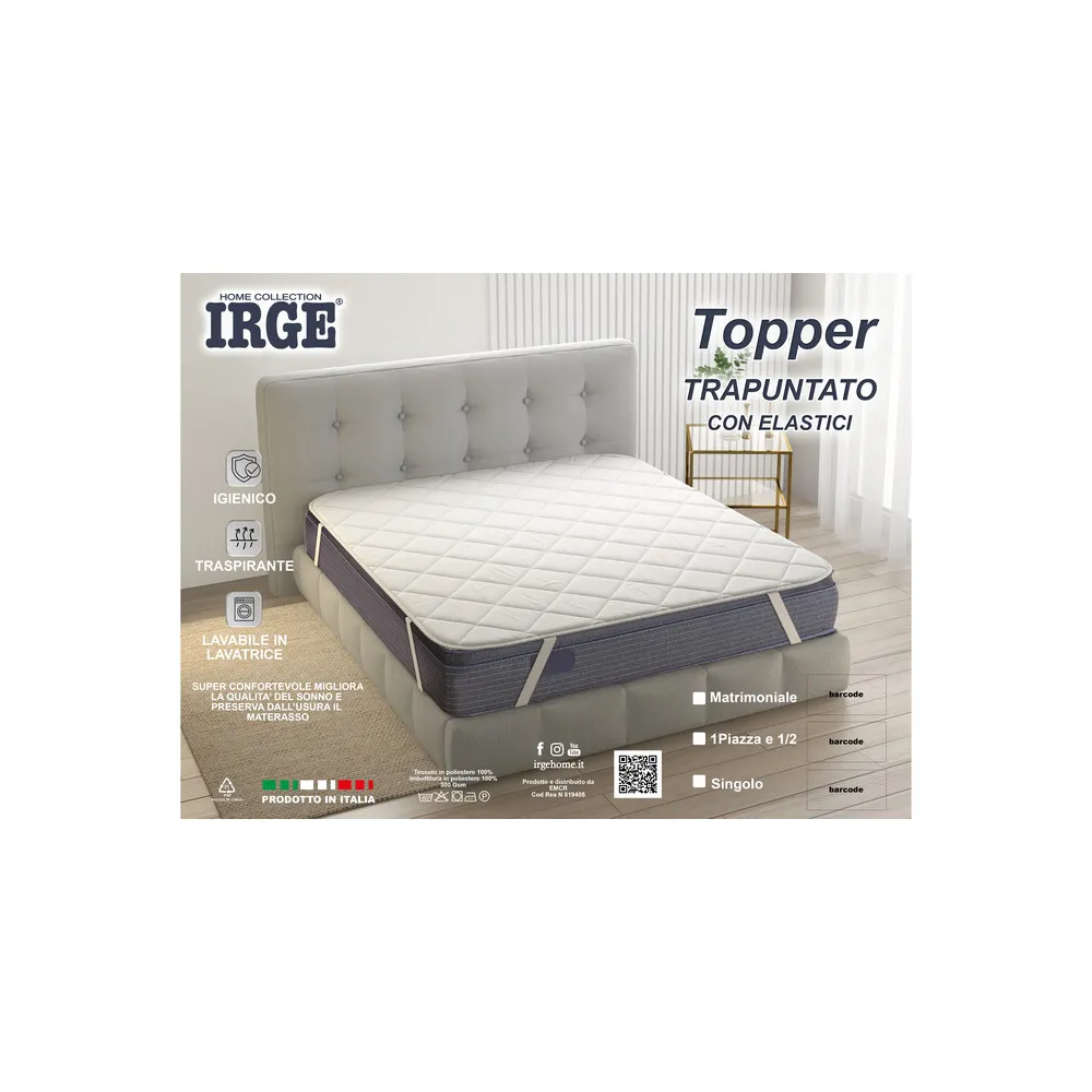 TOPPER TRAPUNTATO C/ELASTICO 1 POSTO IRGE TOPPER TRAPUNTATO C/ELASTICO 1 POSTO IRGE