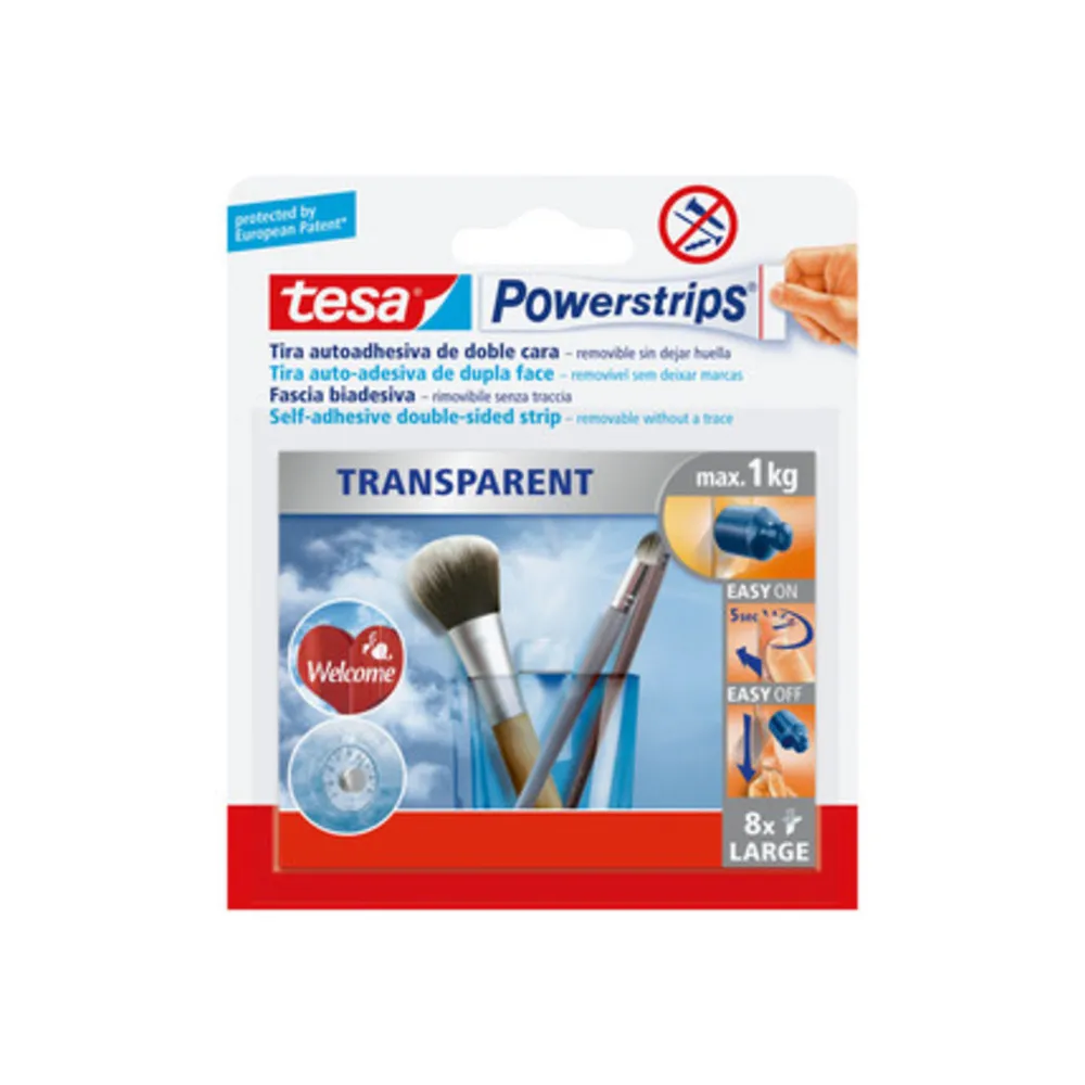 TESA POWERSTRIPS 8 STRISCE ADESIVE TRASPARENTI