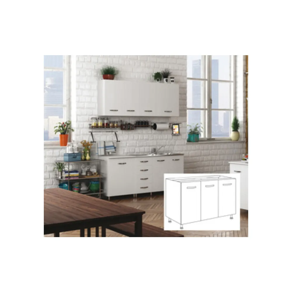 KIT CUCINA BASE 3 ANTE 120X50XH85 CM S/LEVELLO BIANCO