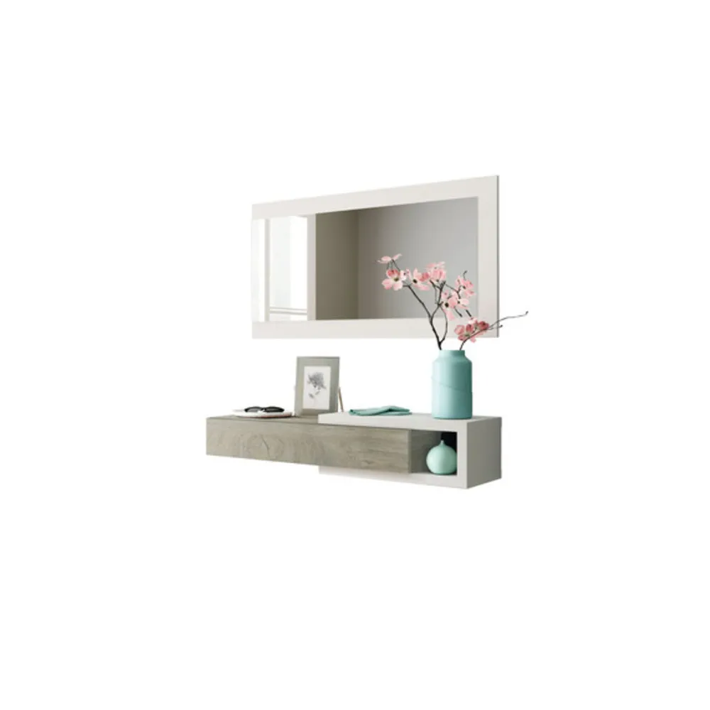 KIT INGRESSO 1 CASSETTO + SPECCHIO NOON BIANCO/QUERCIA KIT INGRESSO 1 CASSETTO + SPECCHIO NOON BIANCO/QUERCIA