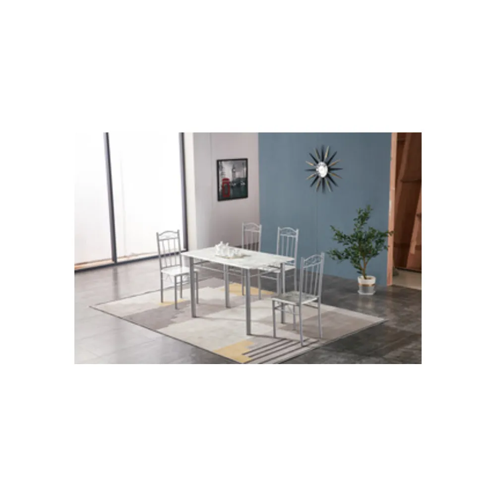 SET TAVOLO C/4 SEDIE 120X70 CM EFF. MARMO CHIARO SET TAVOLO C/4 SEDIE 120X70 CM EFF. MARMO CHIARO
